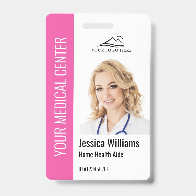 Badge Carte d'identité médicale d'aide à domicile rose (Avant)