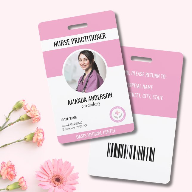Badge Carte d'identité médicale d'hôpital employé code b (Pink Medical ID Employee Hospital Badge)
