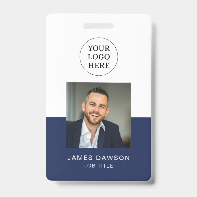 Badge Carte d'identité minimale Navy & White pour employ (Avant)