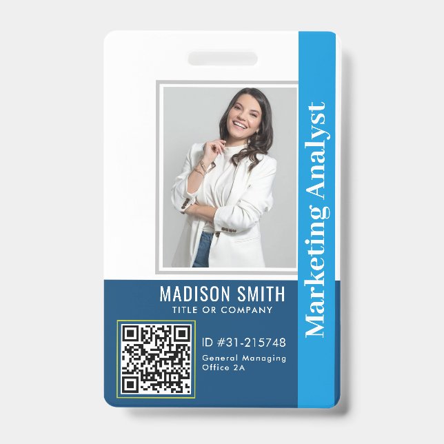 Badge Carte d'identité moderne | Code QR d'employé d'ent (Avant)