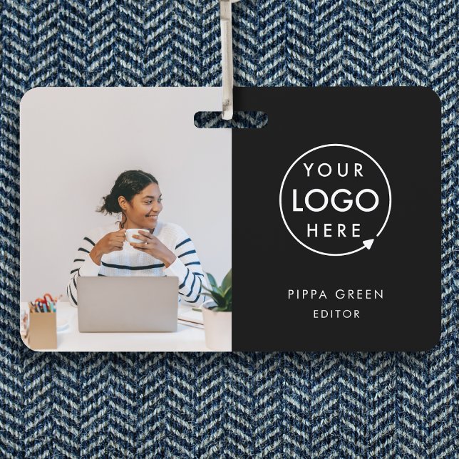 Badge Carte d'identité noire | Employé d'entreprise mini (Sleek black company branded staff ID badges for business events & employee identification.)