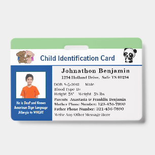 Badge Carte d'identité personnalisable Enfant Garçon Fil