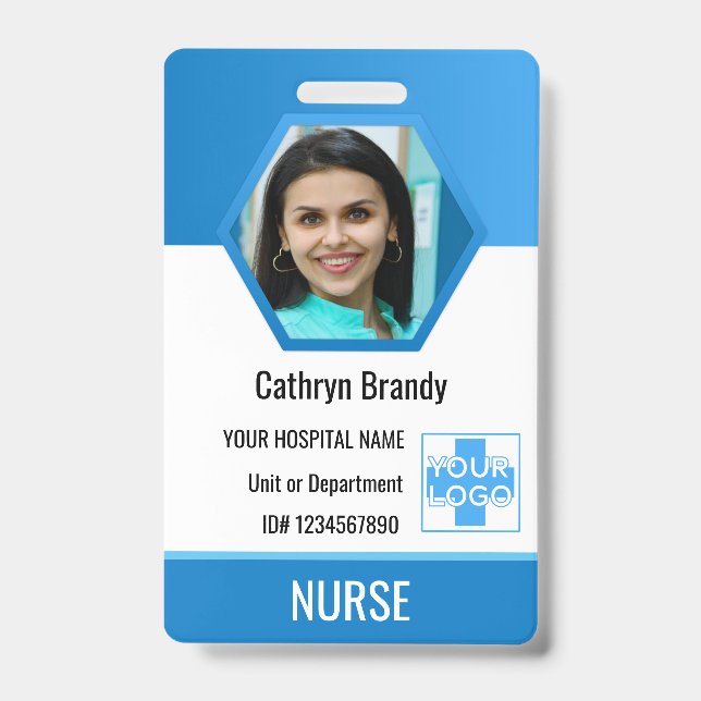 Badge Carte d'identité personnalisée bleue de l'employé, (Avant)