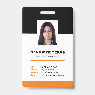 Badge Carte d'identité personnalisée moderne orange avec