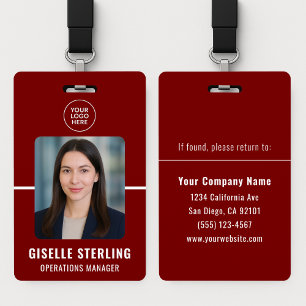 Badge Carte d'identité personnalisée pour employés Rouge