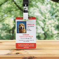 Carte d'identité photo de chien de service Rouge B