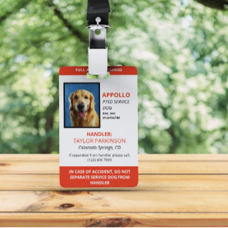 Badge Carte d'identité photo de chien de service Rouge B