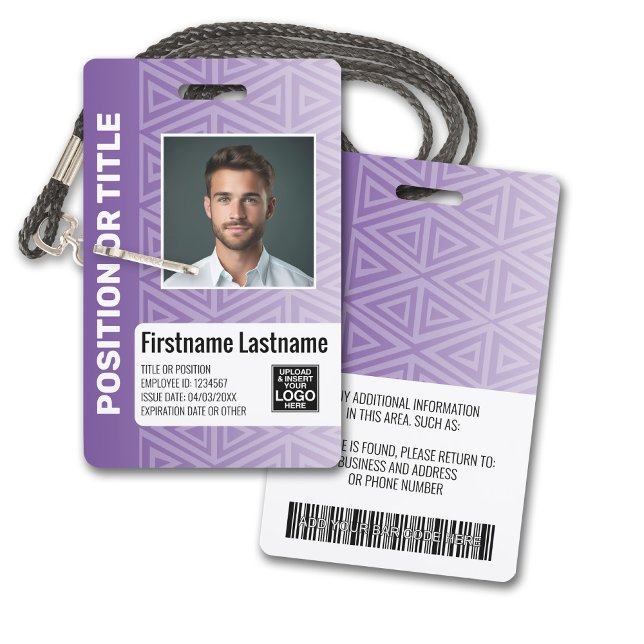Badge Carte d'identité photo de l'employé - tribal moder (Plastic ID Badge - Customize with Employee Photo and Credentials. Purple Tribal Pattern Accents)