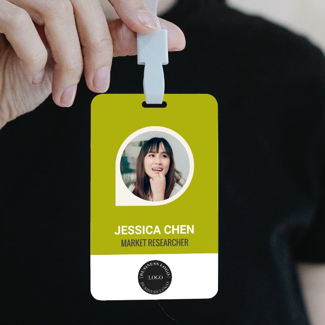 Badge Carte d'identité photo d'employé verte, code-barre (Créateur téléchargé)