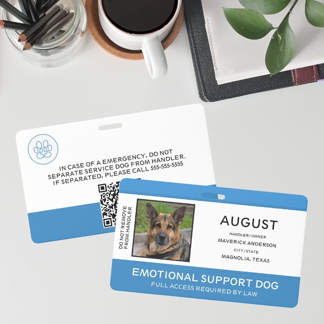 Badge Carte d'identité photo du chien d'assistance bleu  (Créateur téléchargé)