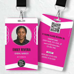 Badge Carte d'identité photo géométrique rose vif avec e