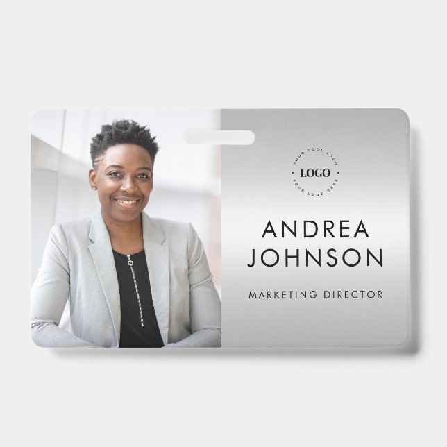 Badge Carte d'identité photo Silver Grey avec logo et te (Avant)