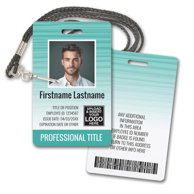 Badge Carte d'identité photographique de l'employé - ray (Plastic ID Badge - Customize with Employee Photo and Credentials. Teal Gradient Pattern Accents)