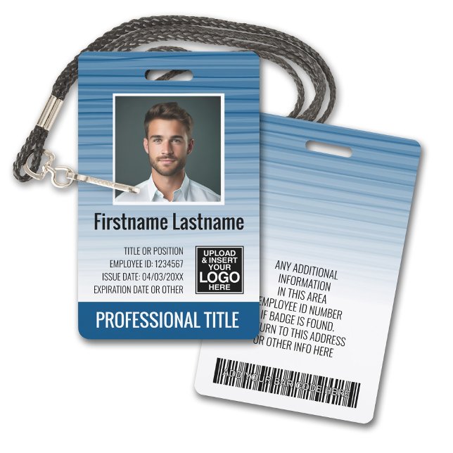 Badge Carte d'identité photographique de l'employé - ray (Plastic ID Badge - Customize with Employee Photo and Credentials. Blue Gradient Pattern Accents)