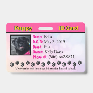 Badge carte d'identité pour chiot - Rose