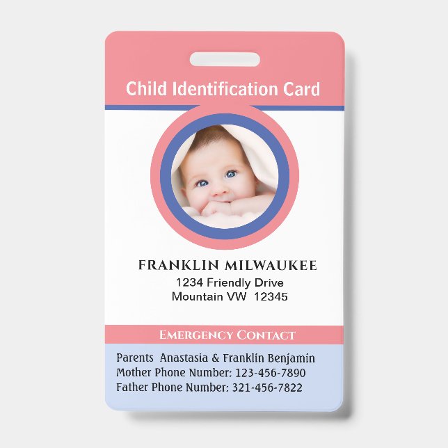 Badge Carte d'identité pour enfant garçon fille (Avant)