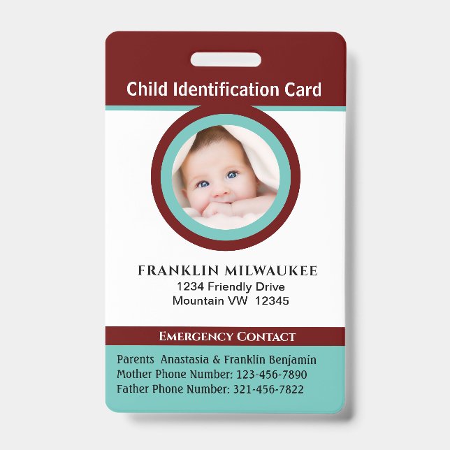 Badge Carte d'identité pour enfant garçon ou fille (Avant)