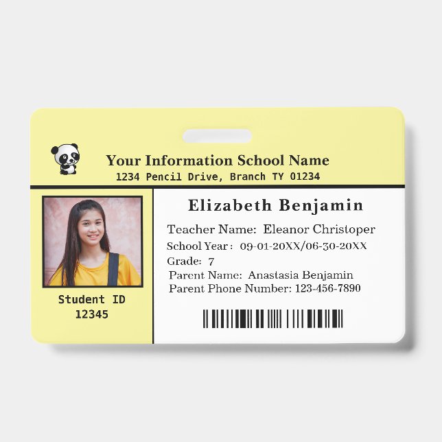 Badge Carte d'identité pour enfants élèves de l'école (Avant)