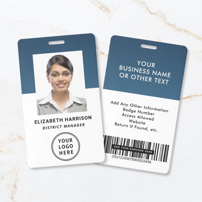 Badge Carte d'identité professionnelle avec code-barres  (Modern Business Logo Barcode Green Photo ID Badge)
