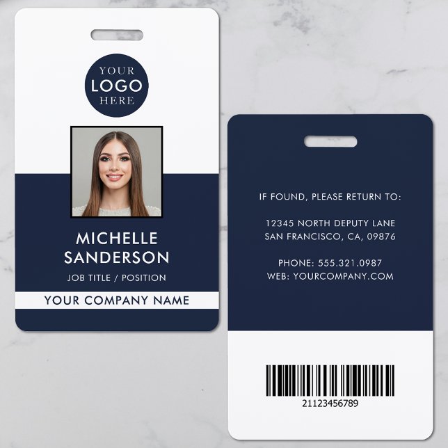 Badge Carte d'identité professionnelle avec code-barres  (Company Logo Staff Barcode Employee Photo ID Badge)