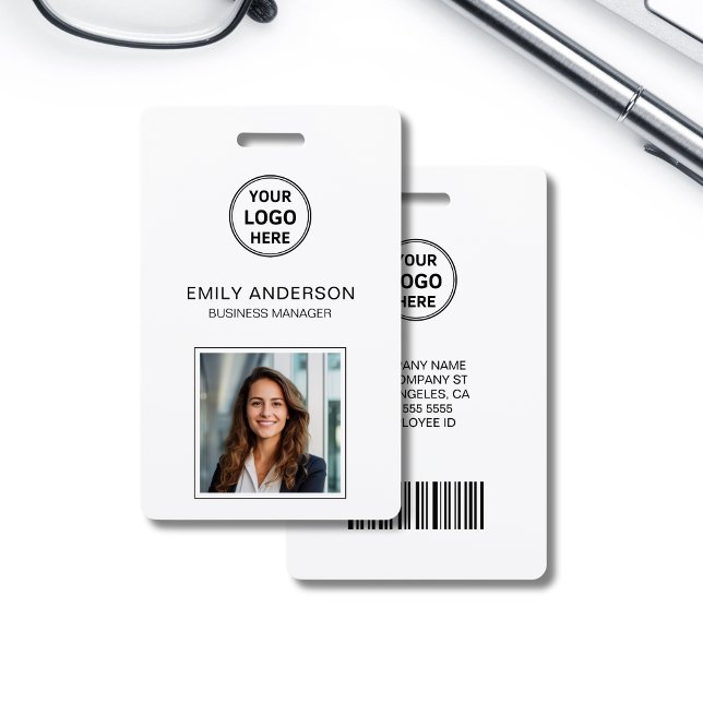 Badge Carte d'identité professionnelle avec code-barres  (Business Bar Code ID Card Logo Photo Staff Badge)