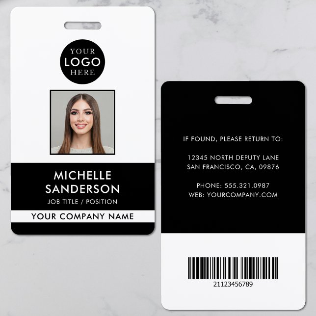 Badge Carte d'identité professionnelle avec logo de l'en (Company Logo Staff Barcode Employee Photo ID Badge)