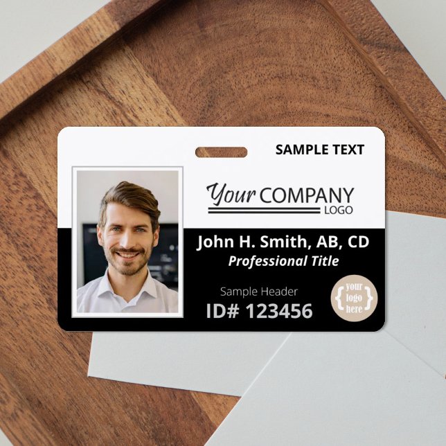 Badge Carte d'identité professionnelle avec logo noir et (black and white company badge with photo and logos)