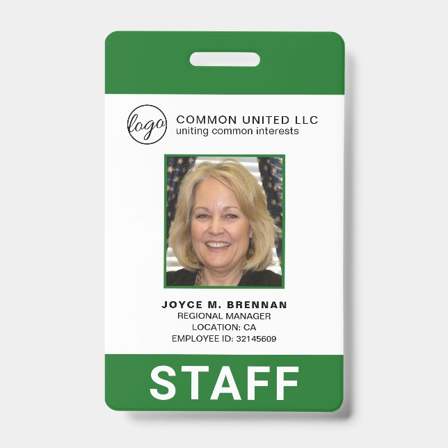 Badge Carte d'identité professionnelle avec logo vert pe (Avant)