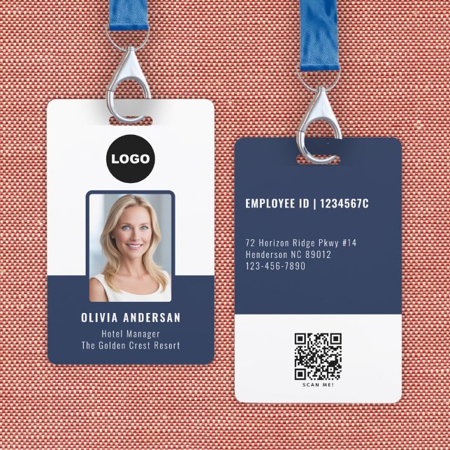 Badge Carte d'identité professionnelle avec photo de l'e (Navy Employee Photo ID Qr Code Company Security Badge)