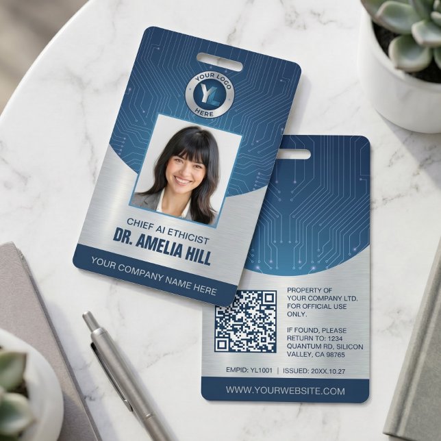 Badge Carte d'identité professionnelle bleu argenté mode (Créateur téléchargé)