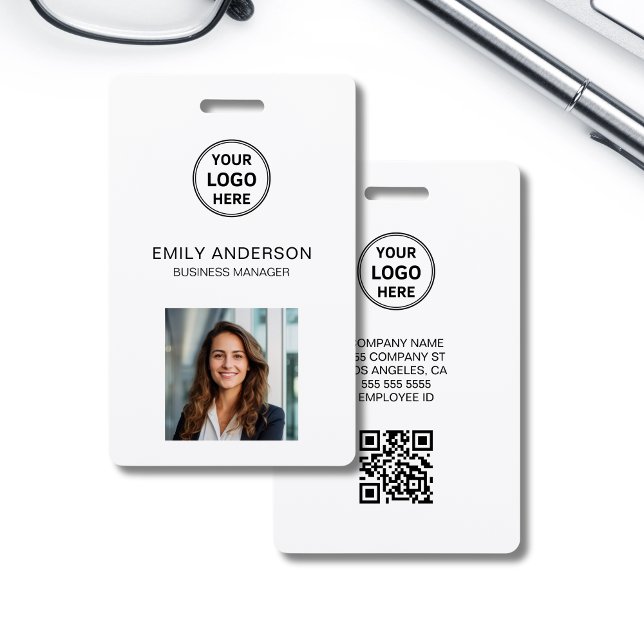 Badge Carte d'identité professionnelle Code Qr Logo Phot (Business ID Card Qr Code Logo Photo Staff Badge)