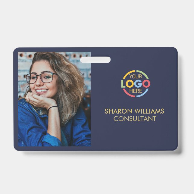 Badge Carte d'identité professionnelle élégante bleu mar (Avant)