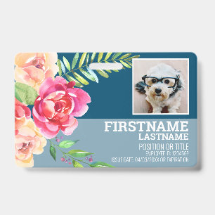Badge Carte d'identité professionnelle Fleur aquarelle f