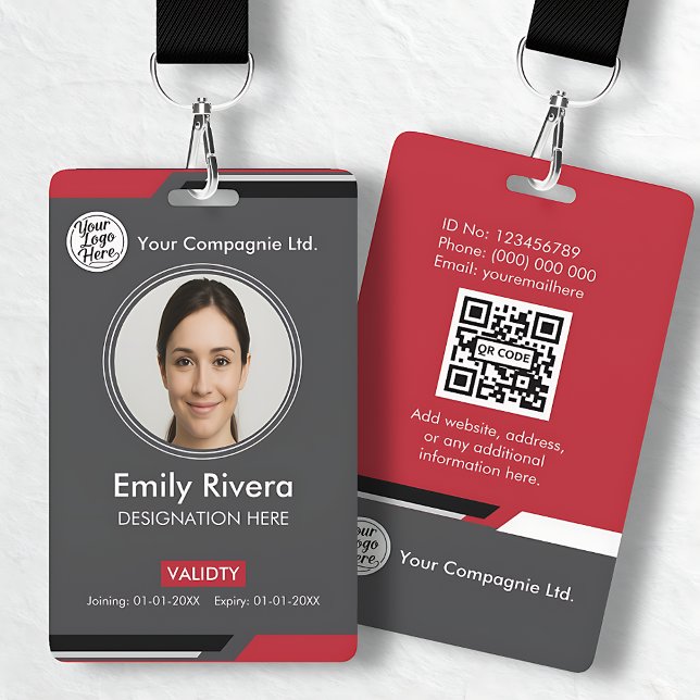 Badge Carte d'identité professionnelle grise foncée avec (Professional Dark Gray Corporate ID Card QR Code Badge)