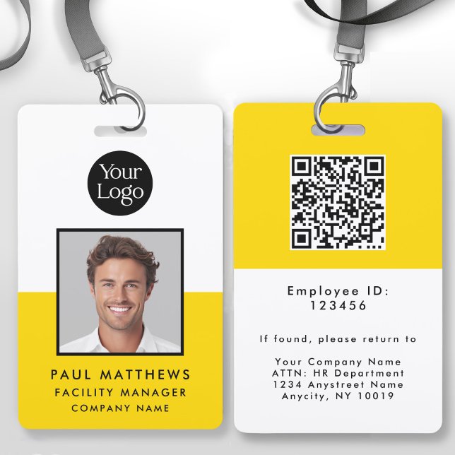 Badge Carte d'identité professionnelle Jaune Moutarde av (A bright colorful employee ID badge to personalize with your desired info.)