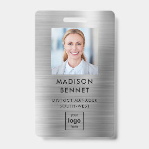 Badge Carte d'identité professionnelle métallisée argent
