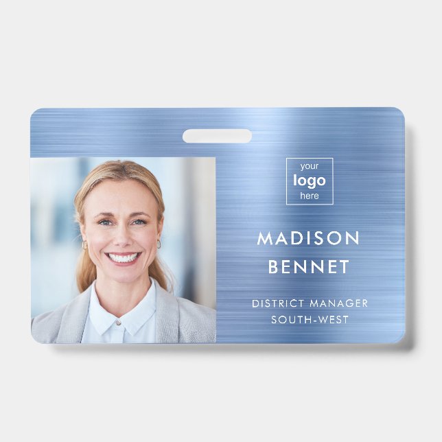 Badge Carte d'identité professionnelle métallisée bleu m (Avant)