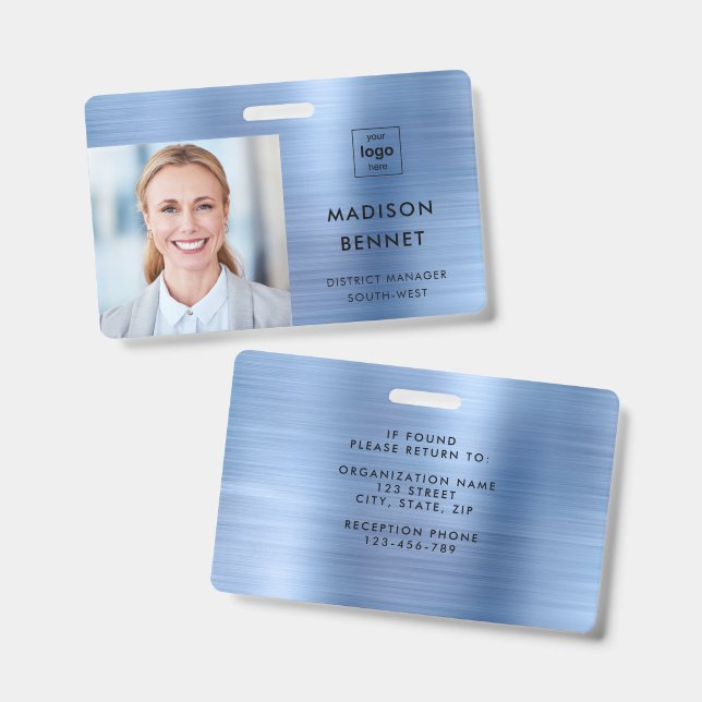 Badge Carte d'identité professionnelle métallisée bleu m (Avant & arrière)
