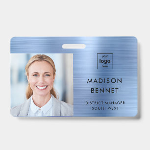 Badge Carte d'identité professionnelle métallisée bleue 