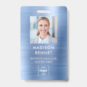 Badge Carte d'identité professionnelle métallisée bleue 