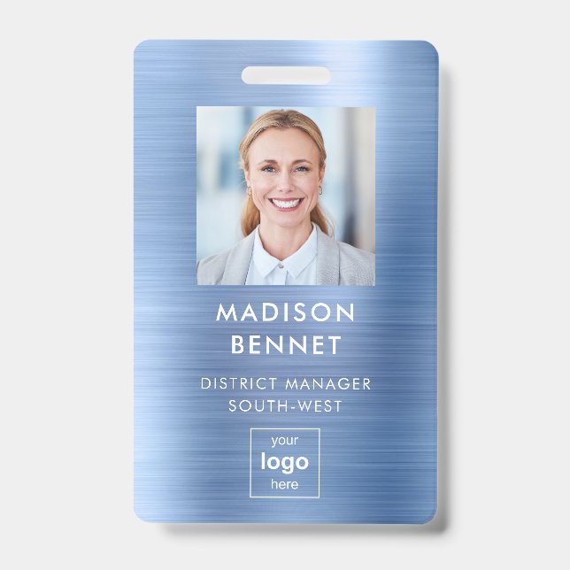 Badge Carte d'identité professionnelle métallisée bleue  (Avant)