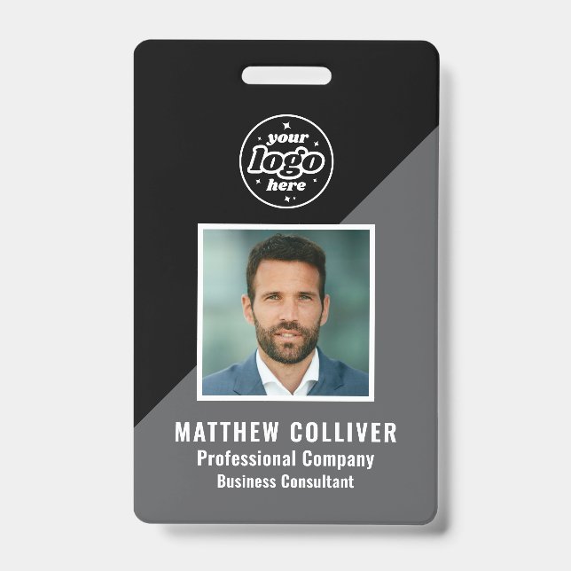 Badge Carte d'identité professionnelle minimale en noir  (Avant)