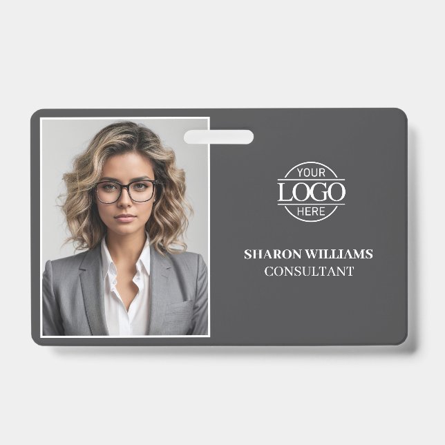 Badge Carte d'identité professionnelle minimaliste grise (Avant)