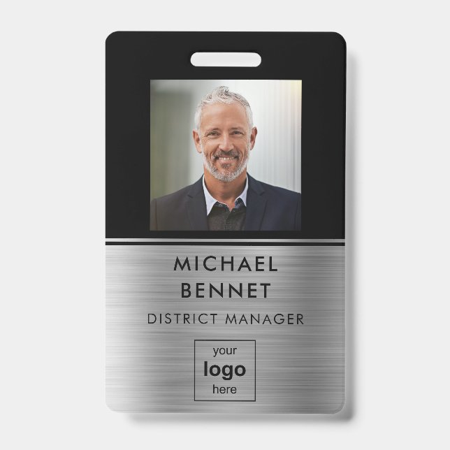 Badge Carte d'identité professionnelle moderne argent no (Avant)