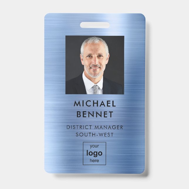 Badge Carte d'identité professionnelle moderne bleue ave (Avant)