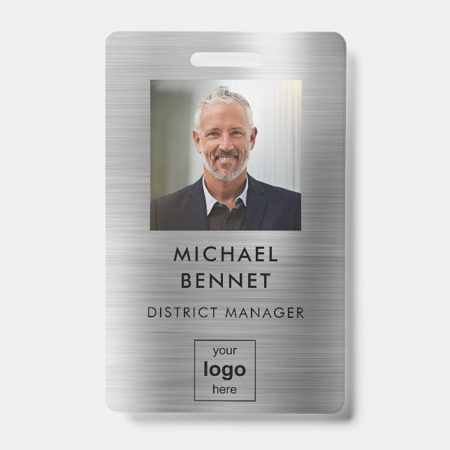 Badge Carte d'identité professionnelle moderne en argent (Avant)