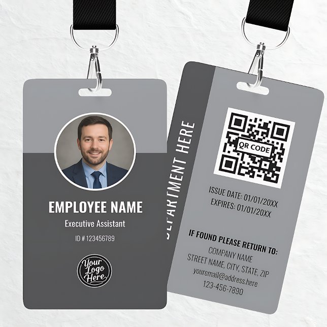 Badge Carte d'identité professionnelle moderne gris fonc (Dark Grey Modern Professional Photo ID Badge)