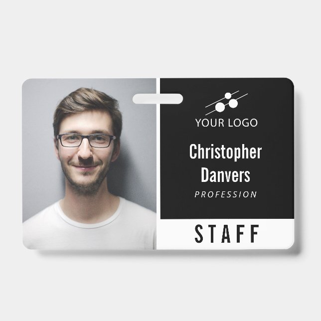 Badge Carte d'identité professionnelle noir et blanc pro (Avant)