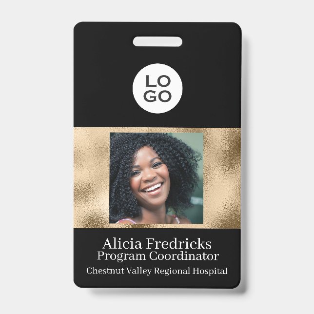Badge Carte d'identité professionnelle noire et or avec  (Avant)