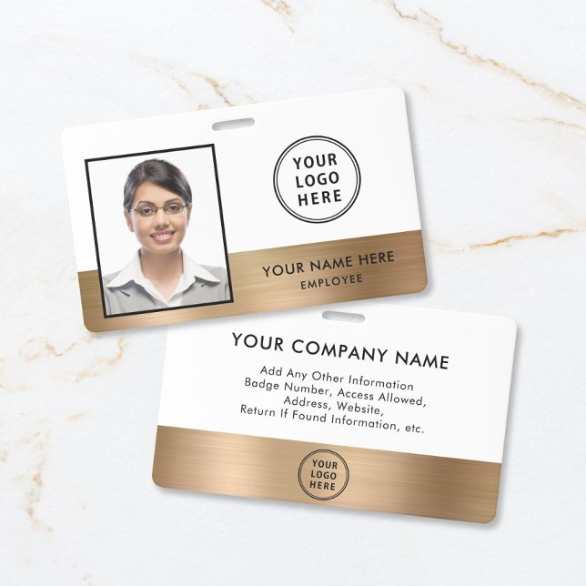 Badge Carte d'identité professionnelle personnalisée ave (Custom Business Logo Gold Employee Photo ID Badge)